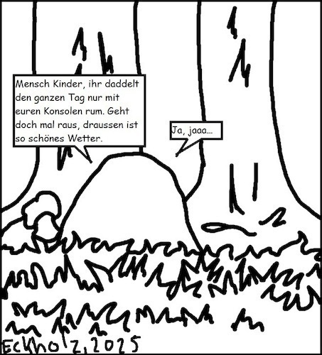 Cartoon: Jajaaa... (medium) by Wurstfresser tagged ameisen,daddeln,gesellschaft,konsolenspiele,freizeit,zocken,wald,natur,ameisenhügel,gleichgültigkeit,ignoranz,jajaa