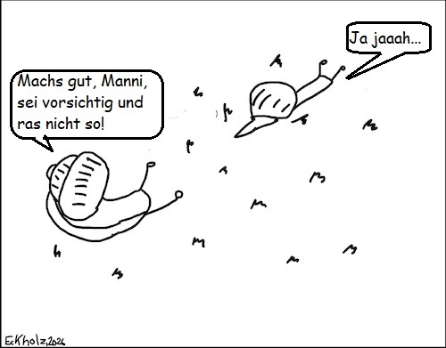 Cartoon: Jajaaa... (medium) by Kloppi tagged schnecke,angst,abschied,raserei,jajaaa