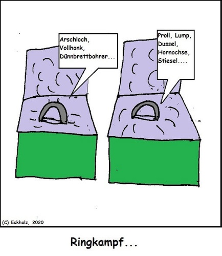 Cartoon: Ringkampf... (medium) by Kloppi tagged ringe,schimpfworte,disput,streit,brot,und,spiele,zank,ringkampf,sprache