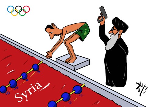 Cartoon: the swimmer (medium) by yaserabohamed tagged bashar,al,assad,swimmwe,swim,iran,syria