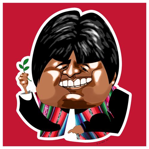 Cartoon: evo morales (medium) by pincho tagged evo,morales,bolivia,sudamerica,presidente,coca,indigenas,gobierno