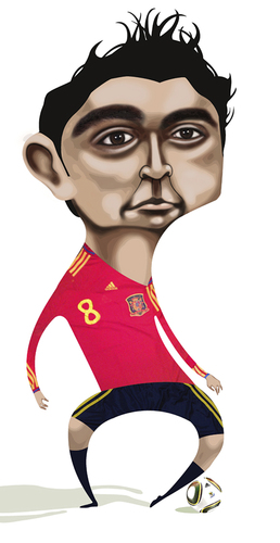 Cartoon: Xavi Hernandez (medium) by pincho tagged xavi,hernandez,seleccion,barcelona,futbol,football,spain,crack,mundial,sudafrica
