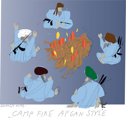 Cartoon: Camp fire (medium) by gungor tagged bonfire,afgan,style,bonfire,afgan,style