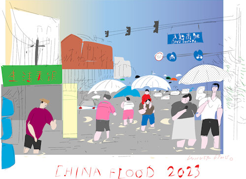 Cartoon: China flood 2023 (medium) by gungor tagged china,flood,2023,china,flood,2023