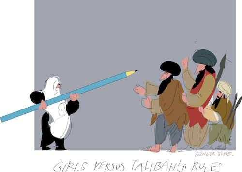 Cartoon: Female students versus Taliban (medium) by gungor tagged taliban,in,afganistan,taliban,in,afganistan