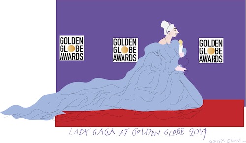Cartoon: Lady Gaga 2 (medium) by gungor tagged hollywood,hollywood,lady,gaga,showstopping,golden,globes,dress,sleeves,fruity,pebbles,red,carpet,winner,award