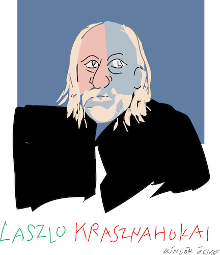 Cartoon: Laszlo Krasznahorkai (medium) by gungor tagged nobel,literature,prize,2025,nobel,literature,prize,2025