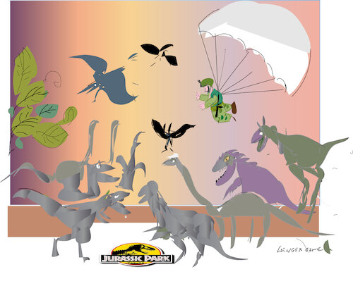 Cartoon: Parachute and Jurassic park (medium) by gungor tagged soldier,and,jurassic,park,soldier,and,jurassic,park