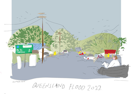Cartoon: Queensland flood  2022 (medium) by gungor tagged queensland,flood,2022,queensland,flood,2022
