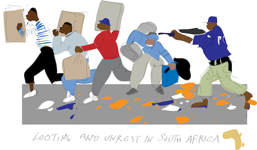 Cartoon: South Africa Zuma riots (medium) by gungor tagged rioting,in,south,africa,july,2021,rioting,in,south,africa,july,2021