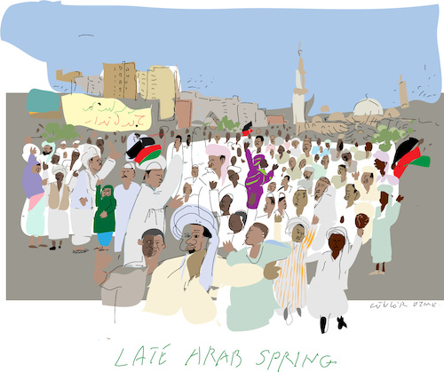Cartoon: Sudan protests (medium) by gungor tagged sudan,sudan,sudanese,demonstrations,chant,slogans,antigovernment,protests,khartoum,omar,albashir,war,darfur,mahdist,egypt