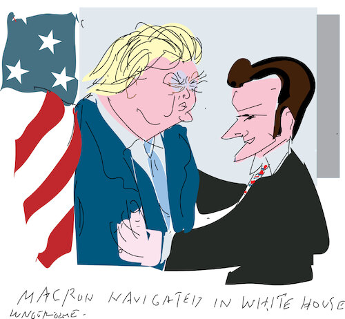 Cartoon: Trump meeting with Macron (medium) by gungor tagged macron,in,the,white,house,macron,in,the,white,house