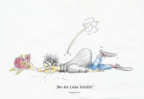 Cartoon: Wo die Liebe hinfällt (medium) by kugelmeier tagged liebe,hinfallen,trennung,liebeskummer