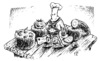 Cartoon: E-Hack (small) by JP tagged tomate,sprosse,gurke,henker,beil,hinrichtung,ehec,küche,koch,robert