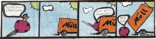 Cartoon: Hupfi and the wastecar (medium) by Backrounder tagged hupfi,is,lucky,jumpingball