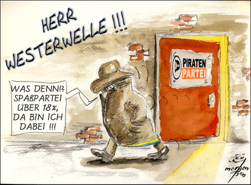 Cartoon: Spaßpartei (medium) by Lupe tagged spaßpartei,partei,piratenpartei,fdp,westerwelle,umfrage,wahlen,nrw,berlin,bundestagswahl
