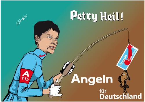 Cartoon: Angeln für Deutschland (medium) by ESchröder tagged rechtspopulismus,nationalismus,afd,partei,fremdenfeindlichkeit,frauke,petry,landtag,sachsen,rechts,der,cdu