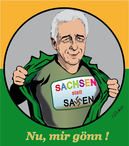 Cartoon: Sachsen (medium) by ESchröder tagged freistaat,sachsen,heidenau,dresden,fremdenhass,neonazis,rechtsextreme,pegida,npd,brutalität,gegen,polizei,demonstrationen,ausländerfeindlichkeit,asyl,stanislaw,tillich,solidarität,flüchtlinge,brandanschläge