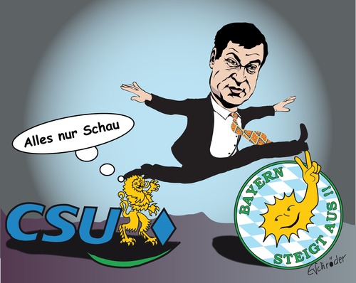 Cartoon: Söder Spagat CSU steigt aus (medium) by ESchröder tagged söder,csu