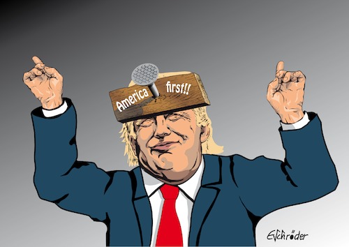Cartoon: Trump first (medium) by ESchröder tagged donald,trump,usa,president,wahlen,rassist,egoman,america,first,bannon,agenda,pressefeind