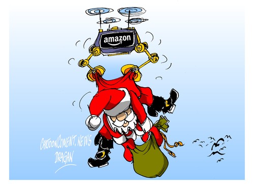 Cartoon: Amazon- papa drones (medium) by Dragan tagged amazon,papa,noel,drones,negocio,cartoon