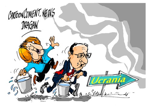 Cartoon: Angela Merkel-Hollande-Ucrania (medium) by Dragan tagged angela,merkel,francois,hollande,ucrania,kiev,politics,cartoon