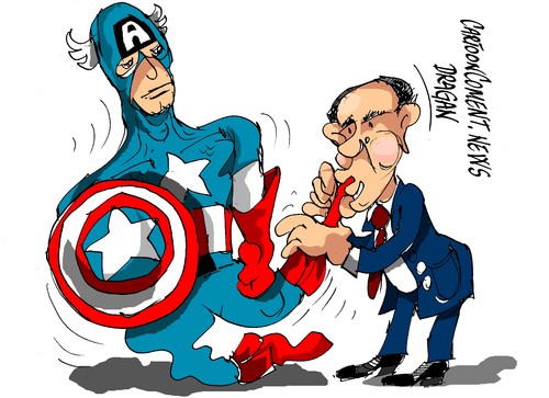 Cartoon: Barack Obama-Capitan America (medium) by Dragan tagged barack,obama,capitan,america,eeuu,ukrayna,politic,cartoon