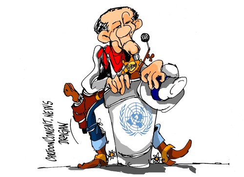 Cartoon: Barack Obama-liderazgo (medium) by Dragan tagged barack,obama,liderazgo,naciones,unidas,un,nueva,york,politics,cartoon