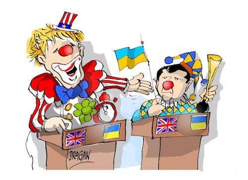 Cartoon: Boris Johnson-Vladimir Zelenski (medium) by Dragan tagged boris,johnson,vladimir,zelenski