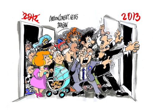 Cartoon: crisis-feliz salida y entrada (medium) by Dragan tagged crisis,recesion,union,europea,politica,fiscalinstituto,de,estudios,econ0micos,viena,cartoon