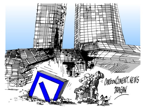 Cartoon: Deutsche Bank-caida (medium) by Dragan tagged deutsche,bank,caida,cricis,economia,negocio,cartoon