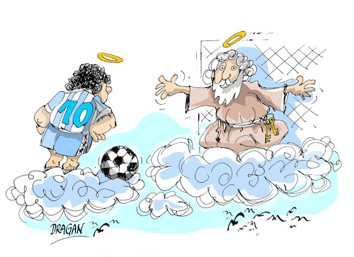 Cartoon: Diego Armando Maradona-Dios (medium) by Dragan tagged diego,armando,maradona,mano,de,dios