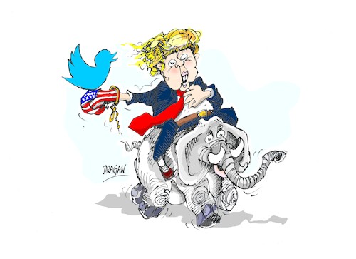 Cartoon: Donald Trump- Twitter (medium) by Dragan tagged donald,trump,twitter