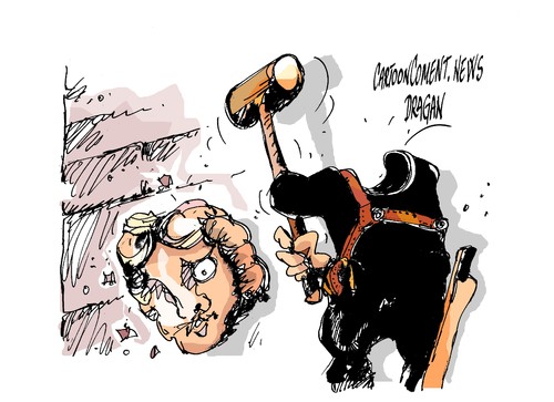 Cartoon: EI-Parto de Hatra (medium) by Dragan tagged estado,islamico,ei,parto,de,hatra,iraq,destruccion,patrimonio,la,humanidad,por,unesc,politics,cartoon