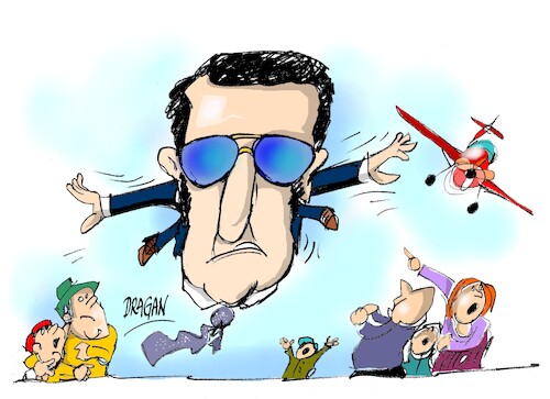 Cartoon: Emmanuel-Top Gun (medium) by Dragan tagged emmanuel,macron,top,gun