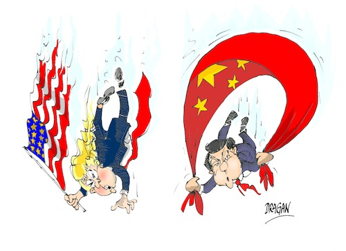 Cartoon: Estados Unidos y China-caida (medium) by Dragan tagged estados,unidos,china,recesion