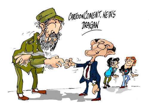 Cartoon: Fidel Castro-Barack Obama (medium) by Dragan tagged fidel,castro,barack,obama,cuba,embargo,eeuu,politics,cartoon