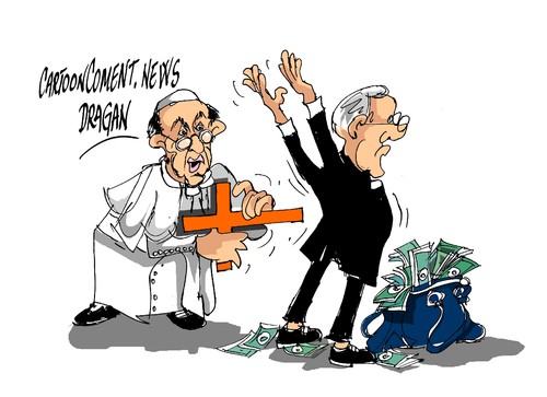 Cartoon: Francisco I-Nunzio Scarano (medium) by Dragan tagged francisco,nunzio,scarano,roma,vaticano,escandalo,cartoon