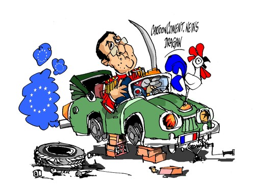 Cartoon: Francois Hollande-avanzando (medium) by Dragan tagged francois,hollande,avanzando,francia,union,europea,ue,cricis,economica,politics,cartoon