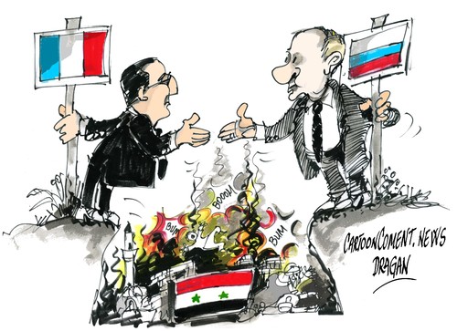 Cartoon: Francois Hollande Vladimir Putin (medium) by Dragan tagged francois,hollande,vladimir,putin,siria,francia,rusia,cartoon,politic