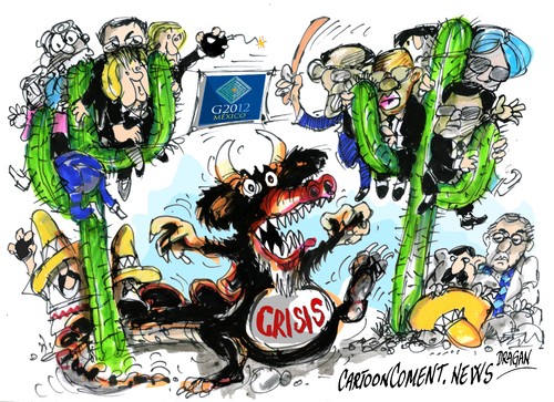 Cartoon: G-20 en Mexico (medium) by Dragan tagged cartoon,politics,euro,economia,crisis,mexico,20