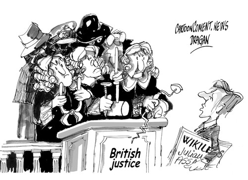 Cartoon: Julian Assange-WikiLeaks (medium) by Dragan tagged julian,assange,wikileaks,politics,justicia,cartoon