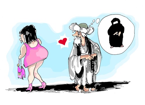 Cartoon: MACHISMO (medium) by Dragan tagged machismo,burka,mujer
