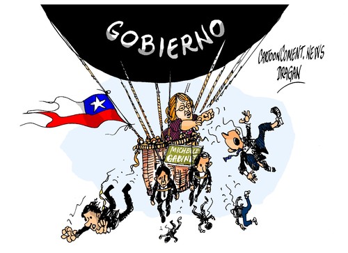 Cartoon: Michelle Bachelet-renuncia (medium) by Dragan tagged michelle,bachelet,chile,gobierno,crisis,gabinete,politics,cartoon