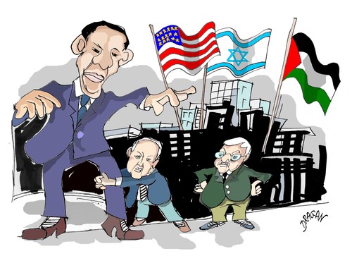 Cartoon: Oriente Proximo (medium) by Dragan tagged oriente,proximo,barack,obama,benjamin,netanyahu,mahmud,abbas,politics
