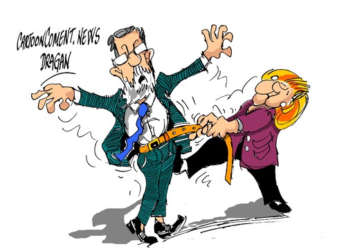 Cartoon: Rajoy- Merkel-tendencia (medium) by Dragan tagged mariano,rajoy,angela,merkel,berlin,alemania,espana,reformas,politics,cartoon