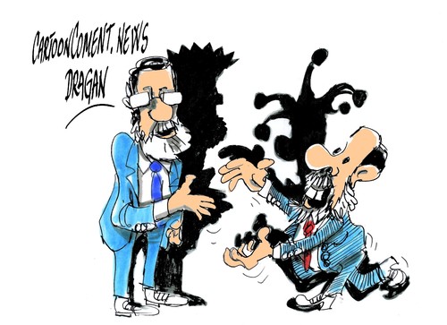 Cartoon: Rajoy-Rubalcaba-acuerdo (medium) by Dragan tagged marian,rajoy,alfredo,perez,rubalcaba,gobierno,pp,psoe,decahuicio,poplitics,cartoon