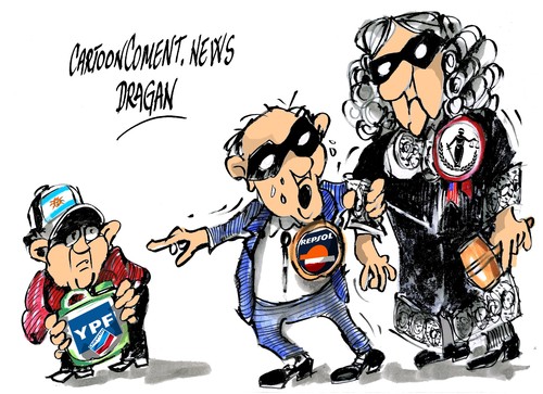 Cartoon: Repsol-Chevron-YPF-demanda (medium) by Dragan tagged repsol,chevron,ypf,demanda,tribunal,federal,de,nueva,york,buenos,aires,argentina,expropiacion,business,cartoon