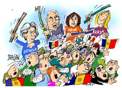 Cartoon: Sandu Maja-democracia (medium) by Dragan tagged sandu,maja,moldova,democracia,kaja,kallaspor,ursula,von,der,leyen,antonio,costa