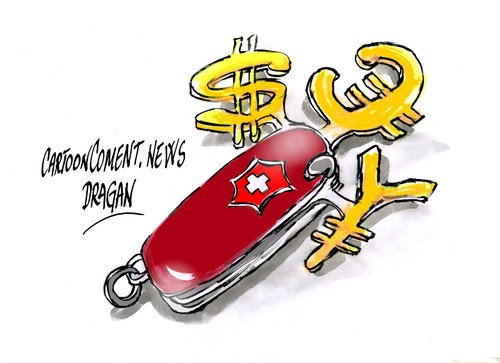 Cartoon: Schweizer Offiziersmesser (medium) by Dragan tagged schweizer,offiziersmesser,bochum,alemania,fiscalia,fraude,fiscal,ubs,banc,suiza,cartoon